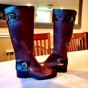 NIB Franco Sarto Genuine Leather Dark Brown Riding Boots Adjustable Calf Buckle
